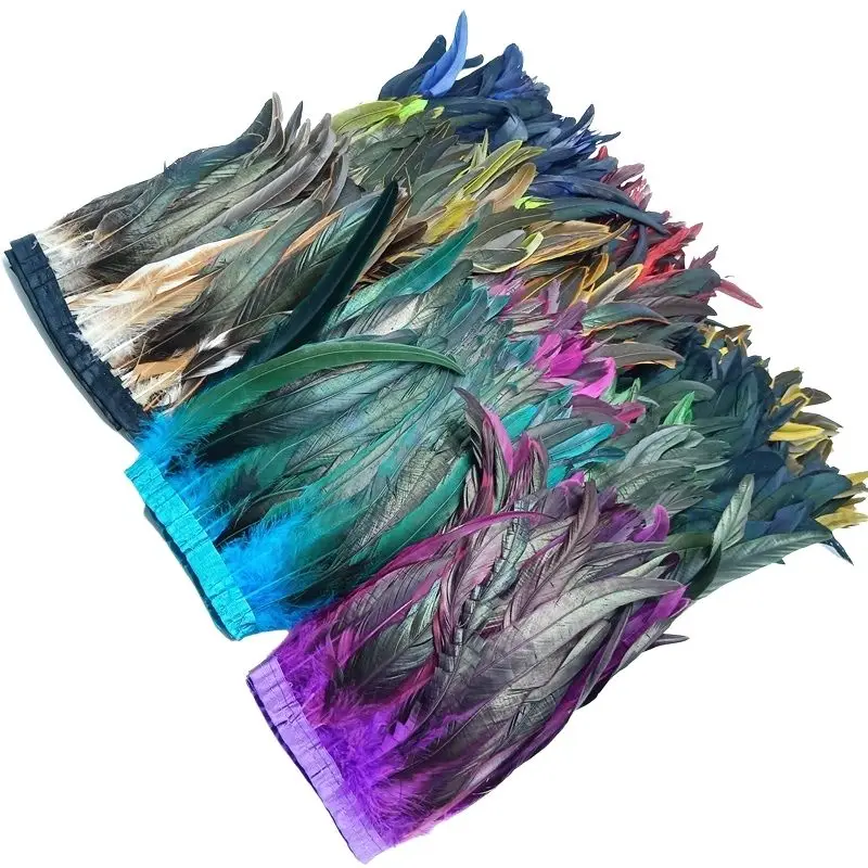 

1m Pheasant Rooster Tail Feathers Ribbons Trims DIY Decor Chicken Plumes Fringe for Clothes Needlework Dress Crafts Accessories
