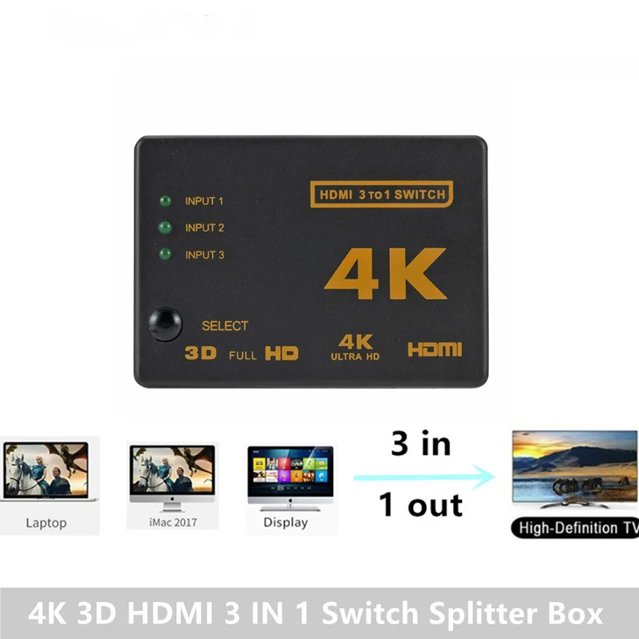 PzzPss HDMI переключатель коробка 3x1 мини разветвитель Sup Порты и разъёмы 4K HD 1080P видео 3