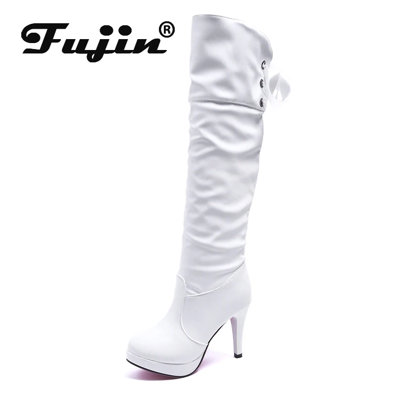 Fujin/высокие сапоги Женские зимние с острым носком Прямая поставка Сапоги на