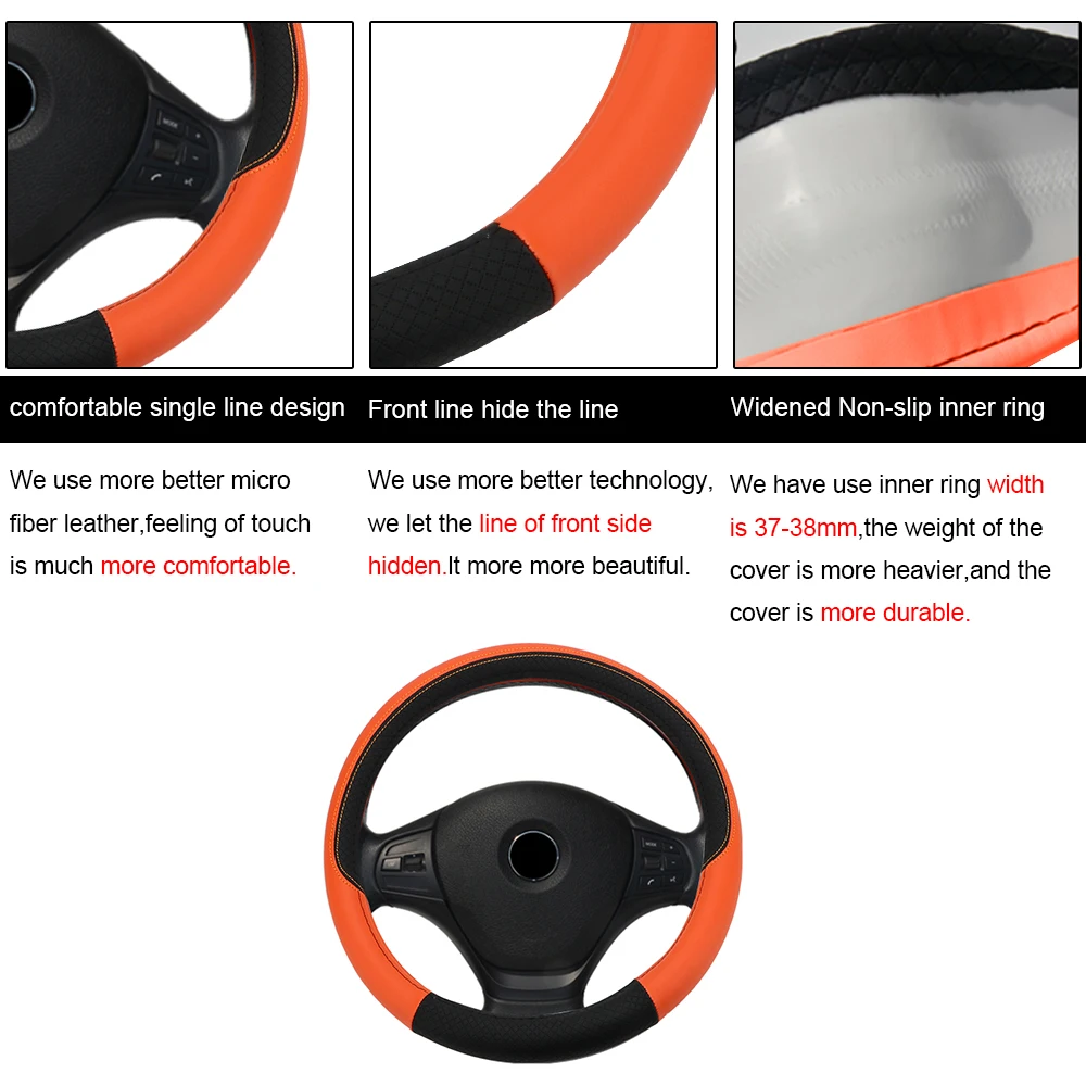 

LEEPEE Car Steering Wheel Cover Sport Auto Steering Wheel Covers 37-38cm Universal Micro Fiber Leather Breathable Anti Slip
