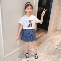 teenage girls summer printing tshirt pleated dress girl outfit summer kids tracksuit student suit skirt 2pcs