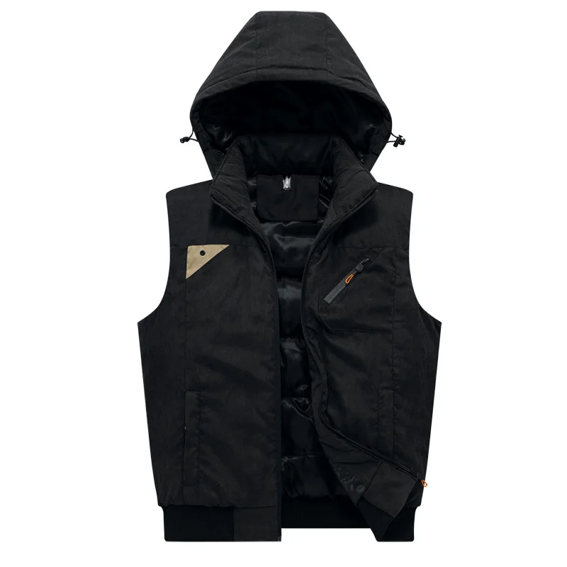 Жилет мужской зимний пуховой с капюшоном и карманами на молнии размеры XXXL |