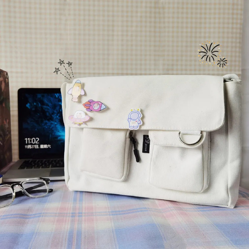 Women Shoulder Messenger Bag Outer Space Cartoon Cattle Badge Women Canvas Bag Student Bag High Capacity Cute Spaceship Rocket