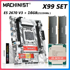 machinist x99 motherboard set with xeon e5 2670 v3 lga 2011 3 cpu 2pcs 8gb 16gb 2133mhz ddr4 memory four channel x99 k9 free global shipping