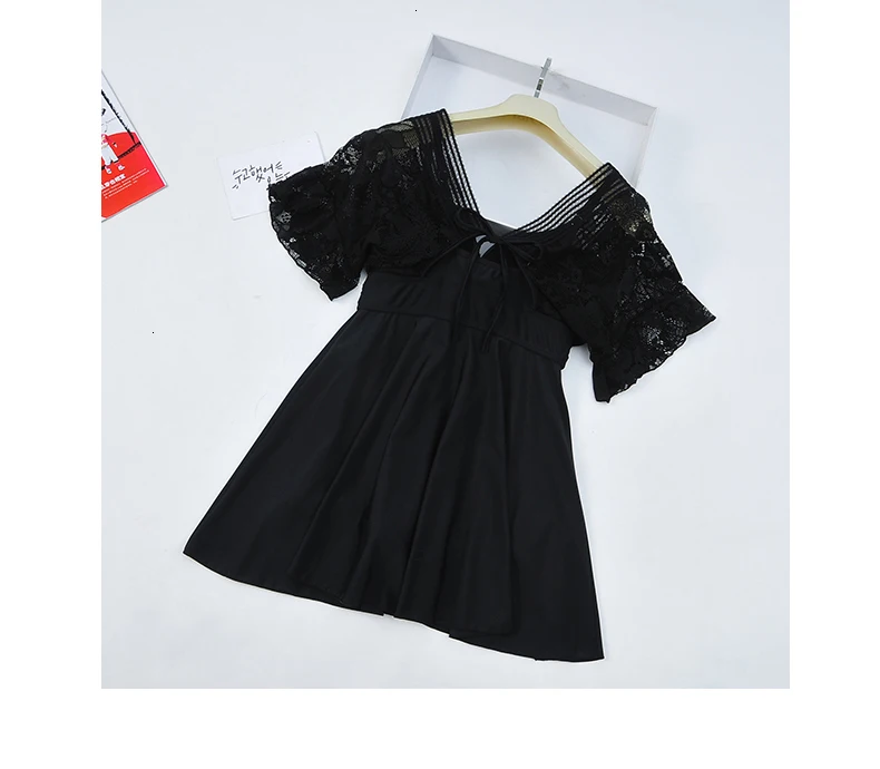 L-5XL купальный костюм для женщин пуш-ап черный сетчатый купальный костюм с коротким рукавом дамское купальное платье цельная юбка купальный костюм плюс размер