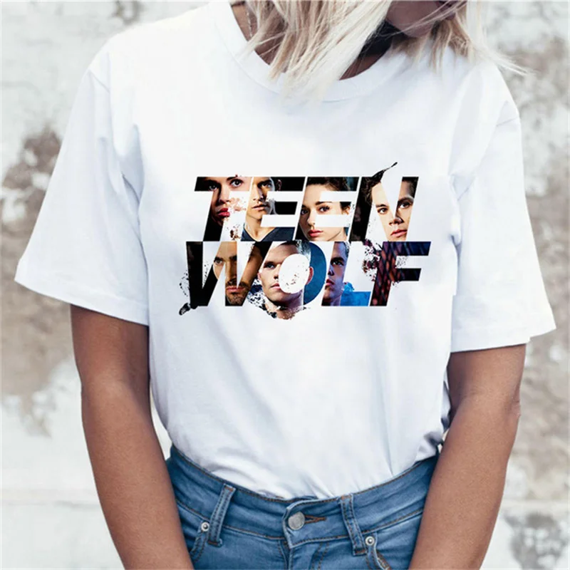 

New Women Summer Shirt Teen Wolf Harajuku T-shirt White Short SleeveRetro Graphic Cartoon Print Tshirt Fashion Top Tees Female