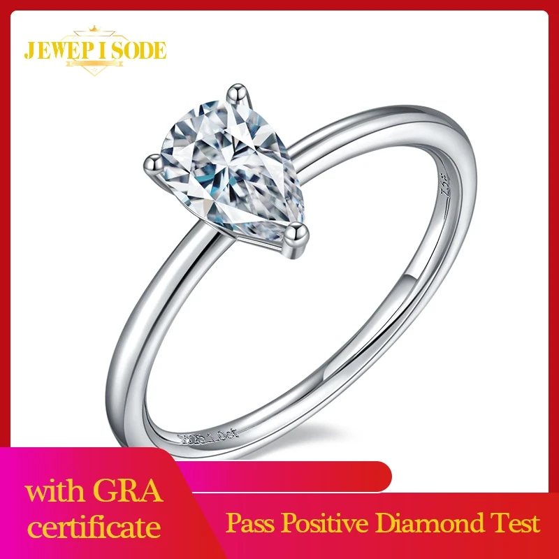 

Jewepisode 100% 925 Sterling Silver 1ct D Color Pear Cut Real Moissanite Engagement Ring Wedding Bands for Women Fine Jewelry