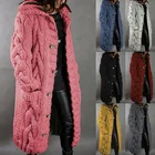 Модные женские свитера 2021, зимние длинные кардиганы с капюшоном, повседневный свободный свитер, женское осеннее однобортное пальто с буфами, Женское пальто