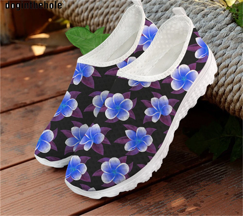 

doginthehole Flats Shoes for Women Polynesian Traditional Tribal Flower Printing Spring/Autumn Women Air Mesh Vulcanized Shoes