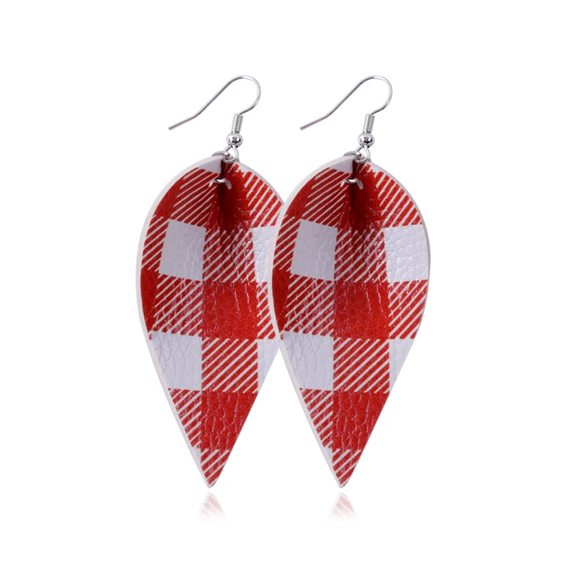 leaf red white Буйвол красный плед кожаные серьги для женщин Brincos каплевидные серьги ювелирные изделия большие длинные висячие серьги дропшиппинг - Окраска металла: leaf red white
