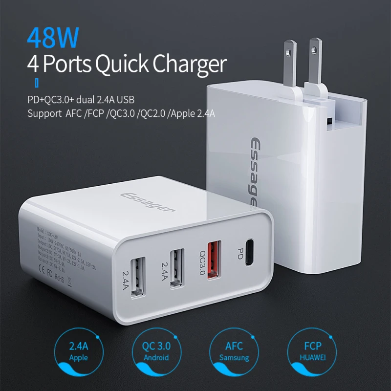 

48W Quick Charge 3.0 Multi USB Charger USB Type C PD QC QC3.0 Fast Charging Travel Wall Phone Charger For Xiaomi IPhone Oppo