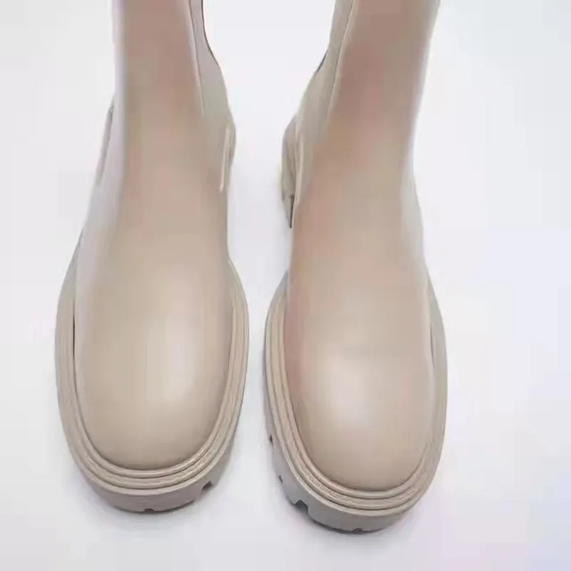 

Ботинки Челси, женская обувь, зимняя обувь с круглым носком, сапоги-Женские ботинки в Стиле Лолита на средней резиновой подошве, до середины ...