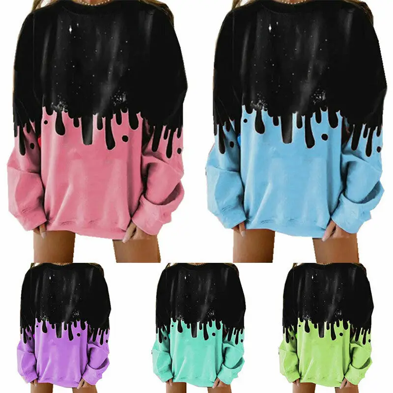

Women Patchwork Sweatshirt Tops Casual Baggy Long Sleeve Blouse Pullover