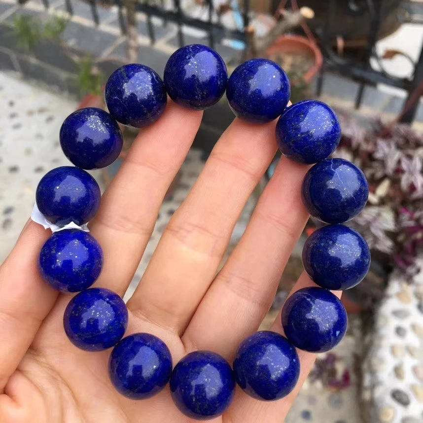 

Genuine Blue Natural Lapis Lazuli Gemstone Bracelet 16MM Round Beads For Women Men Fashion Jewelry AAAAAA