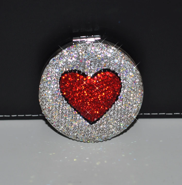 Креативное портативное зеркало блестящие стразы в форме сердца складные ручной
