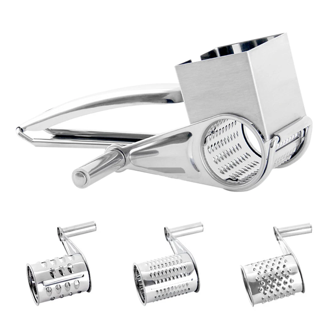 

Multi-use Rotary Cheese Grater Stainless Steel Cheese Chocolate Grater With 3 Different Drums Cheese Butter Grater Slicer