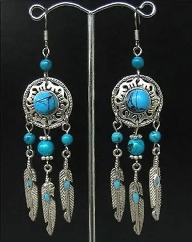 + Новый тибетский стиль тибетские серебряные бирюзовые серьги 18 к GP Стиль Fine jewe