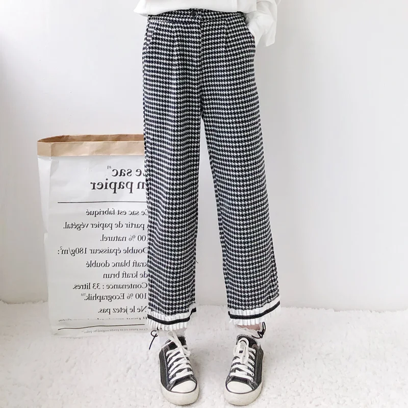 

Japanese Fashion Women Trousers 2021 Spring College Style Woolen Plaid Casual Trousers Girl Kawaii All-Match Lady Cropped Pants