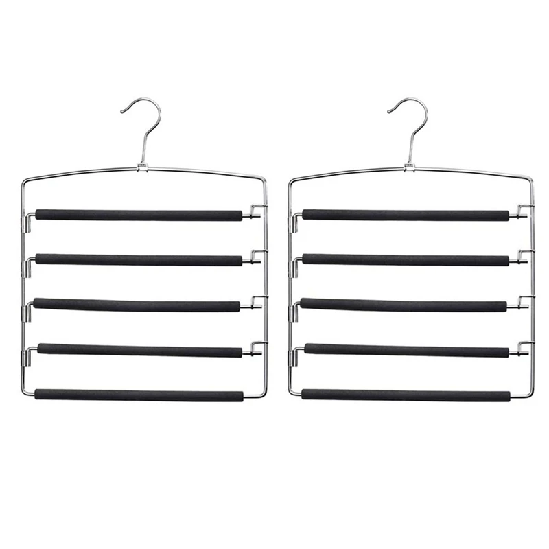 

Вешалки для брюк, 5 слоев, компактные вешалки для брюк с нескользящей подкладкой из пенопласта, вешалка для хранения качели (2 шт.)