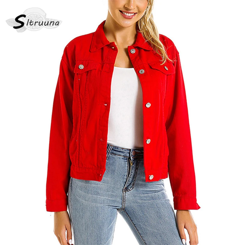 Женская джинсовая куртка SItruuna однотонная свободного покроя с отложным