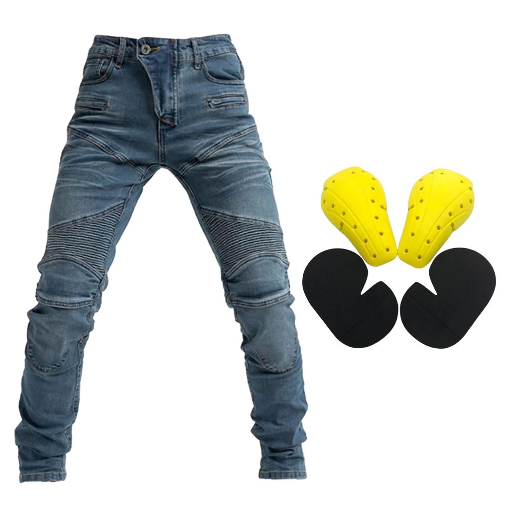 Мужские мотоциклетные бриджи для мотоциклистов с 4 защитными наколенниками (S M L XL