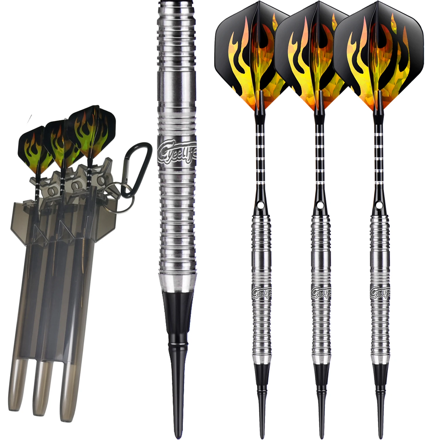 CyeeLife 90% Tungsten Soft tip darts 18g with carrying case,Aluminium Shafts+30 Points+Extra Flights