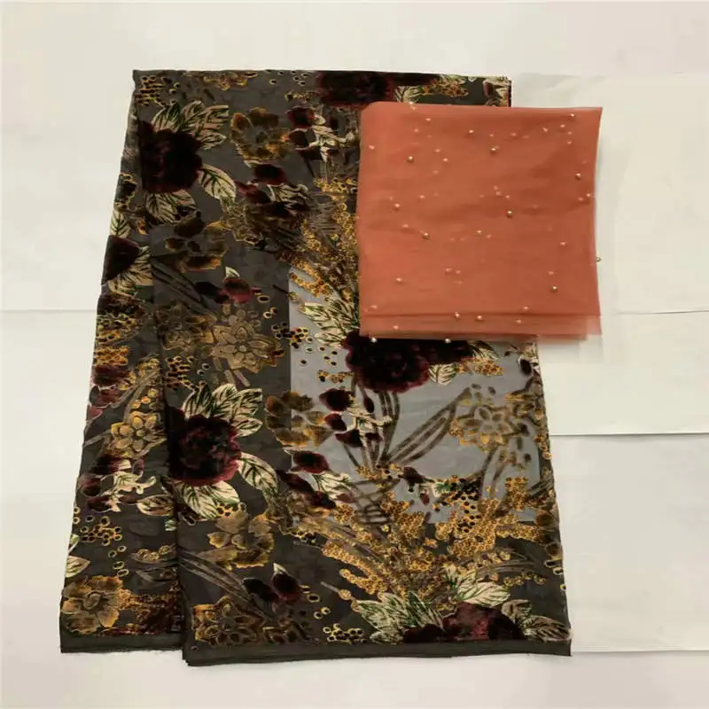 Высококачественная африканская Бархатная ткань с принтом 5 + 2 ярдов для дам