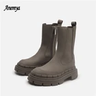 Женские ботильоны на массивном каблуке, кожаные ботинки челси на платформе с боковой молнией, без застежки, Осенняя обувь, 2021