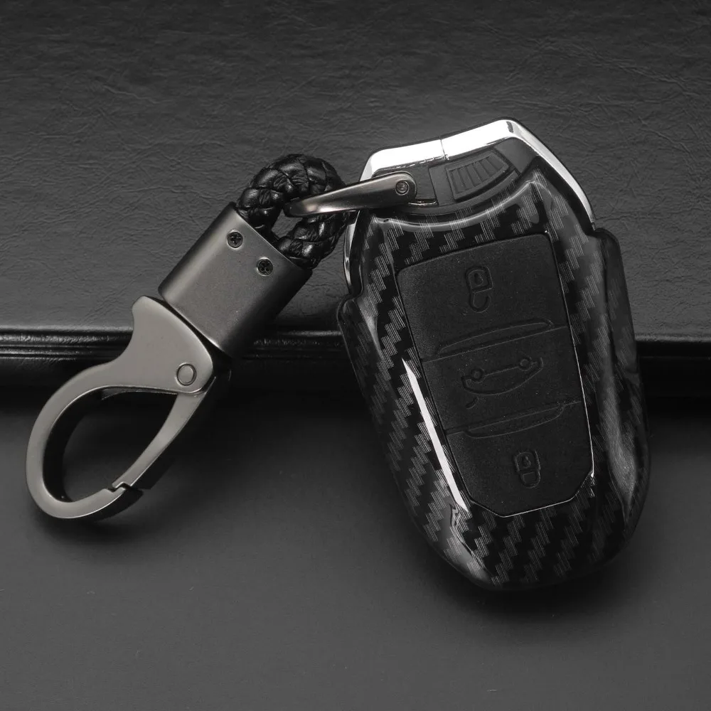3 кнопки из углеродного волокна + силиконовый чехол для ключей от машины Peugeot 107 206