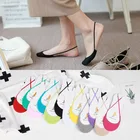 Носки-невидимки женские на высоком каблуке, летние дышащие хлопковые, с мультяшным рисунком, сандалии-лодочки, карамельные цвета