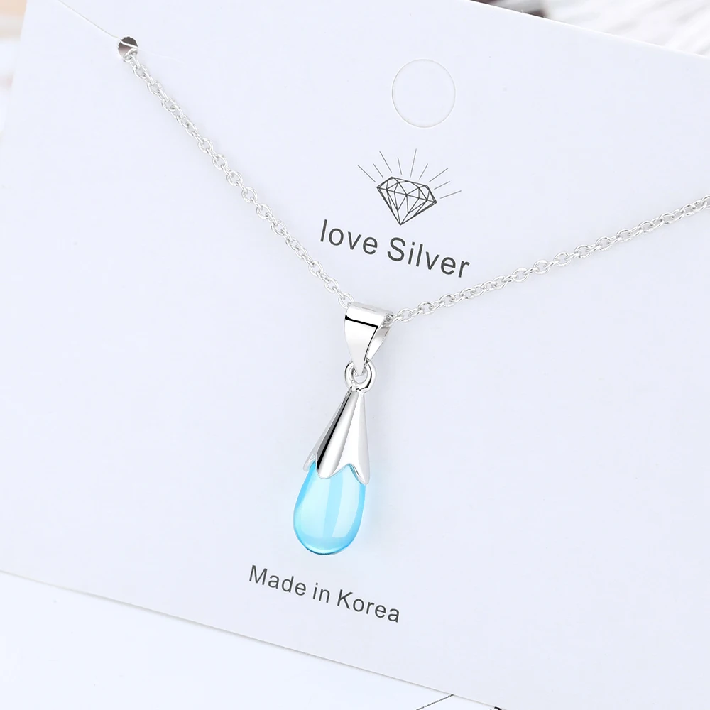 

925 Sterling Silver New Woman Fine Jewelry High Quality Blue Crystal Zirconia Hot Sale Pendant Necklace Length 43.5CM