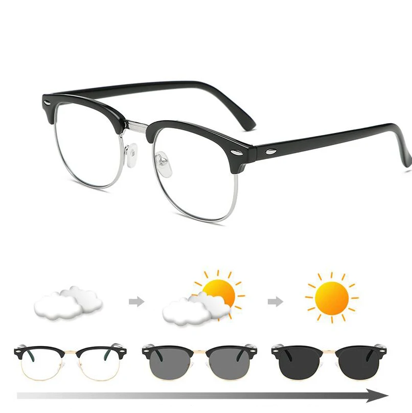 Silver Frame Антибликовыми свойствами светильник фотохромные готовой близорукость очки светочувствительная Хамелеон анти-блики изменения Цвет линзы очки с диоптриями - Цвет оправы: Silver Frame