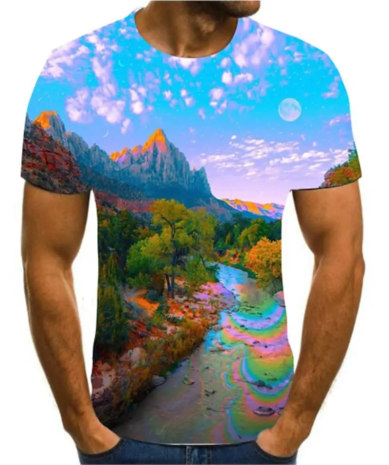 

3d New Popular Animation Landscape Creative Art Design Colorful Funny T -Shirt For Men 'S Short Sleeve S -6xl Street Style