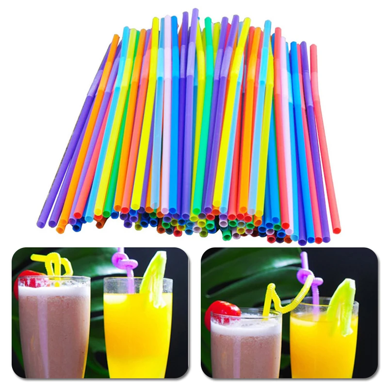 

100pcs Plastic Drinking Straws 21cm Long Flexible Multi-Colored Disposable Straws Party Multi Colored Straw Kitchen Accessories