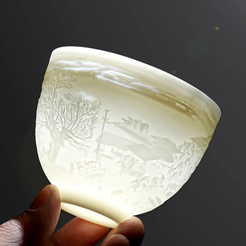 1 шт. прозрачная керамическая чайная чашка с китайской скульптурой маленькие