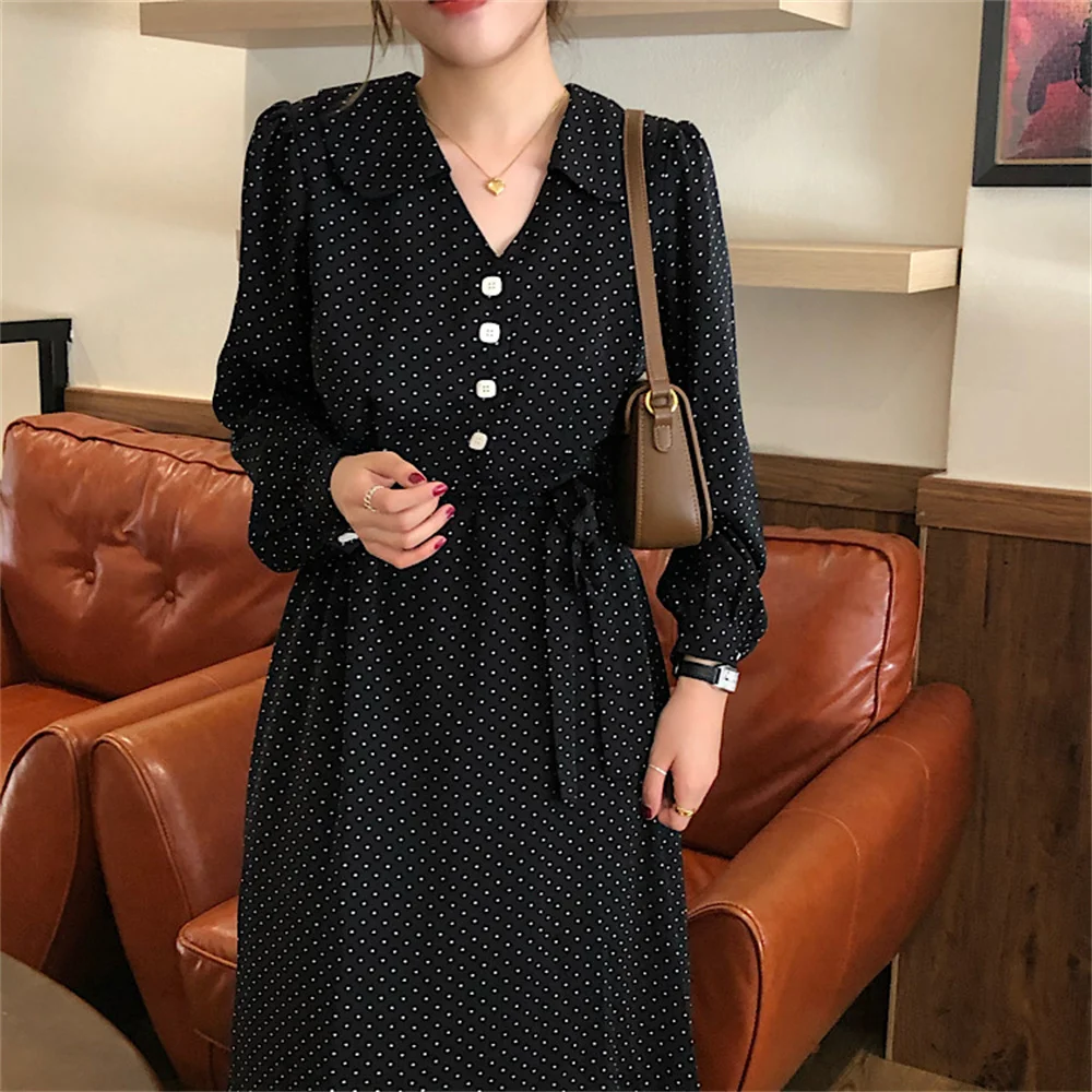 

Alien Kitty Sweet Polka Dots Chiffon Women Maxi Dress New Slim High Waist 2022 Spring Gentle OL Fashion Elegant Loose Vestidos