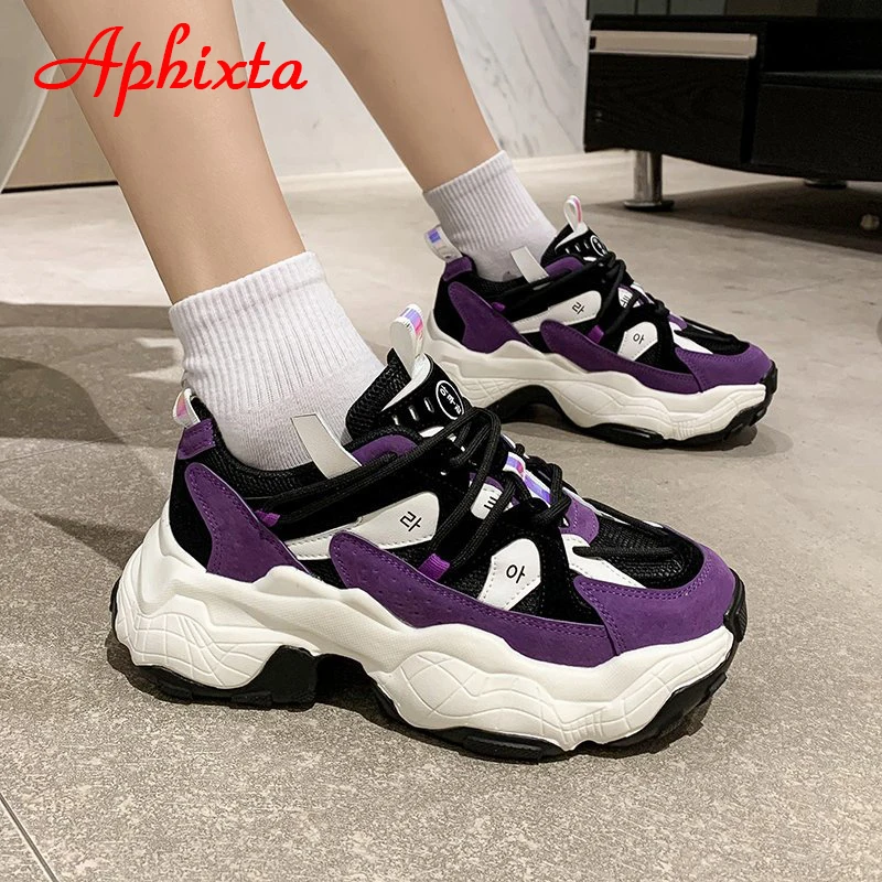 

Aphixta Purple Breathable Mesh Sneakers Women 2021New Running Shoes Spring Summer Thick Bottom Outdoor Air Mesh Zapatillas