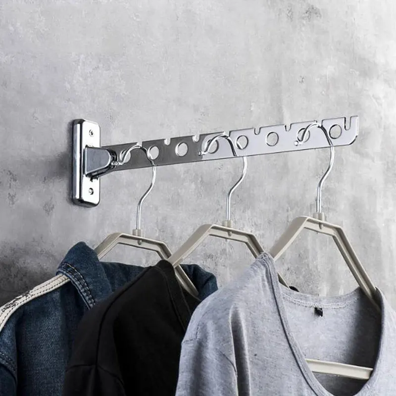 Wall Mounted Hanger Stainless Steel Indoor Space Saving Clothes Hangers 6 /8 Hole Wall Hanger Clothes Drying Rack With Screw
