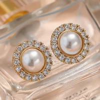elegant 2021 trend earrrings for woman simulated pearl rhinestone clip earring fashion charm wedding jewelry no pierced earclip