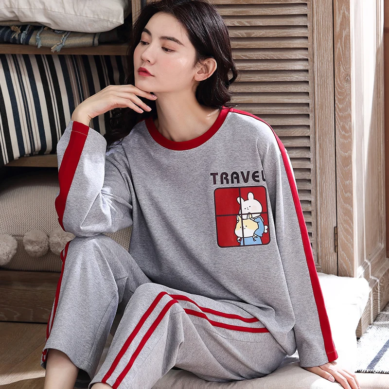 

Pajamas set Women Cute Cotton Long Sleeve Tops + Pants pijamas feminino Autumn women's nightwear Home suit for women Nightie new