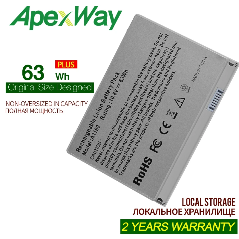 Аккумулятор ApexWay 11,1 V 63WhLaptop A1189 для Apple MacBook Pro 17' MA611B A1151 A1212 A1229 A1261 MA458 MA458*/A MA458G/A MA458J/A