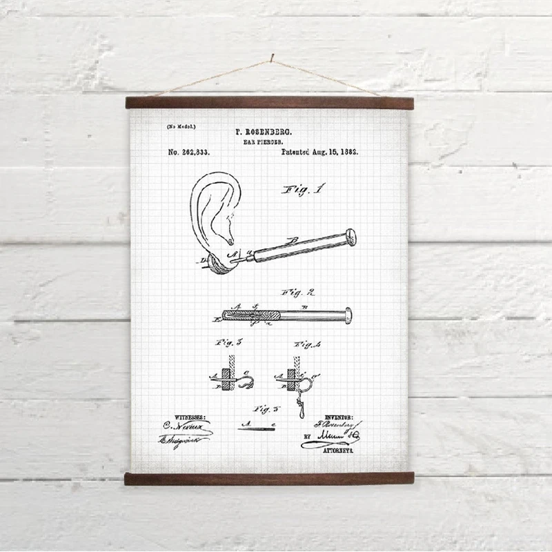 Пирсинг уха 1882 патентный принт винтажный постер тату магазин настенный