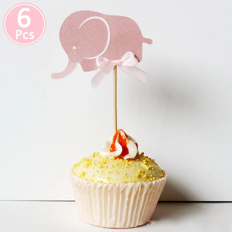 6pcs pink elephant Милая бумага со слоном торт кекс топперы для детского душа украшения его девочка мальчик Babyshower вечерние принадлежности пол раскрыть - Цвет: 6pcs pink elephant