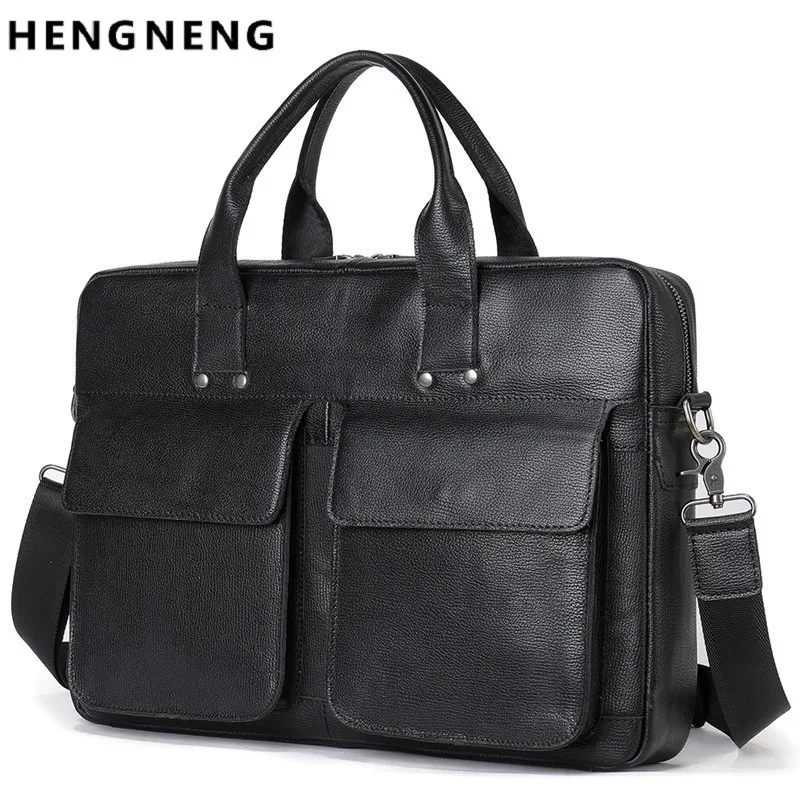 2021 New Men Briefcase Genuine Leather Laptop Bag 15.6
