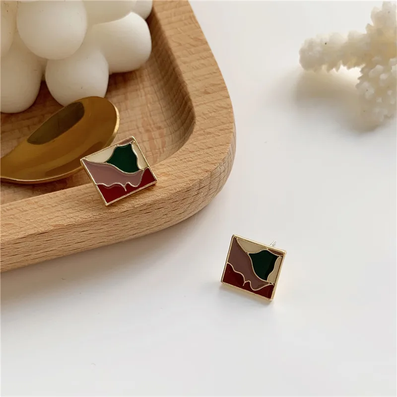 Геометрические Разноцветные квадратные милые серьги Винтажные серьги-гвоздики |