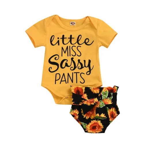 

Summer Infant Baby Girl Sassy T-shirt Sunflower Shorts Pants Casual Clothes