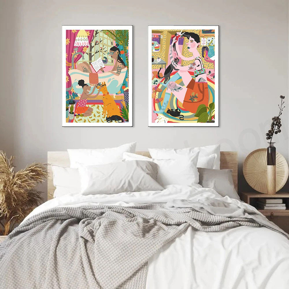 Абстрактные постеры в стиле ретро с художественной печатью Мама ванной живопись