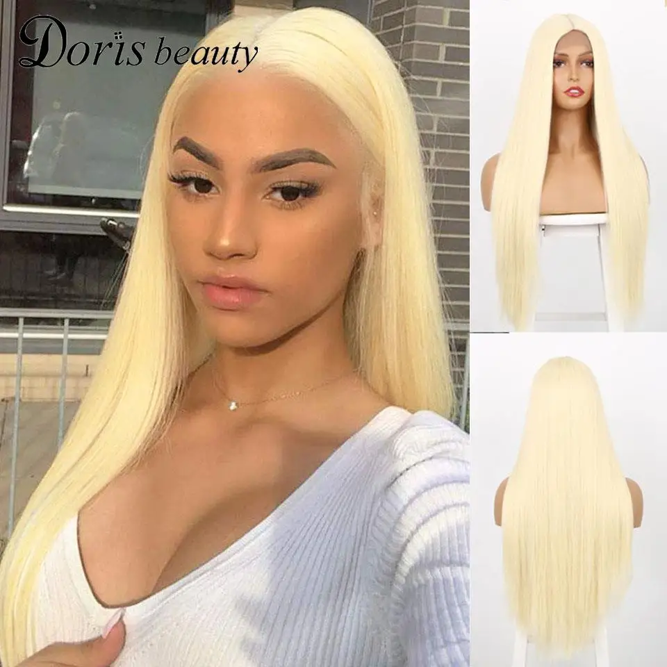 Дорис Красота Мёд блондинка синтетический парик шнурка 60 613 длинная прямая