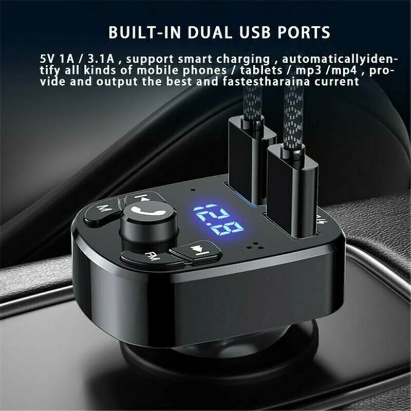 

LED Car Bluetooth V5.0 FM Transmitter MP3 Player Replacement Replaces 12-24V 2 USB Accessory Adapter Bluetooth