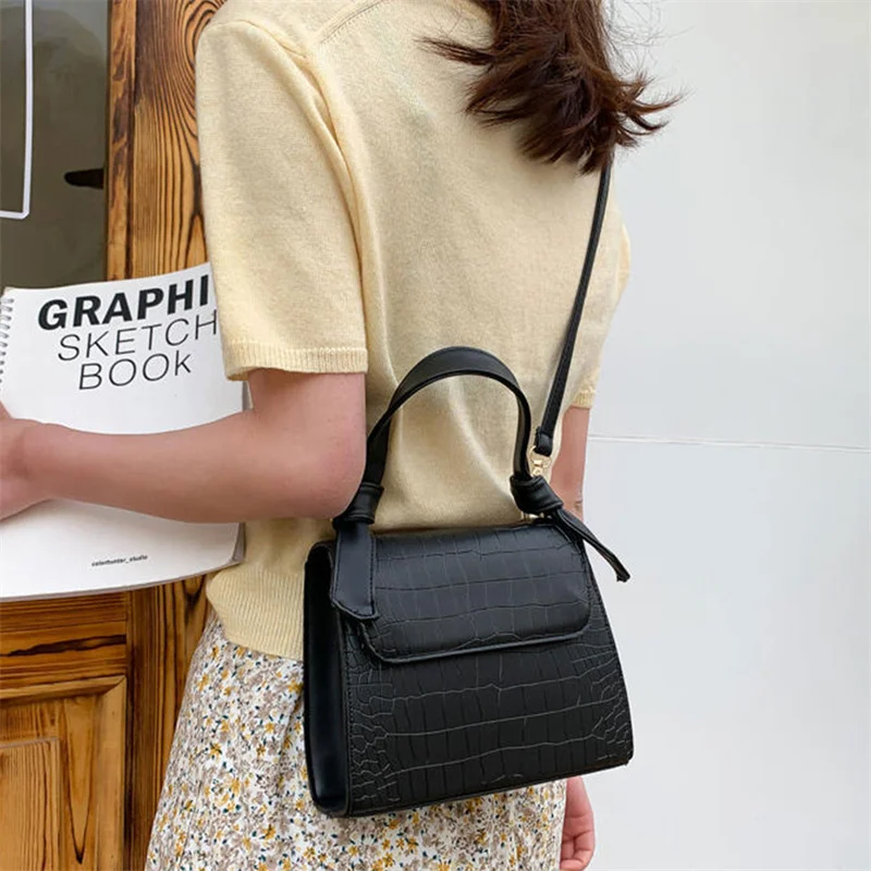 

Mini Small Square Bags For Women Hand Designer Luxury Brand PU Leather Shoulder Bag Work Lady Stone Pattern Purse